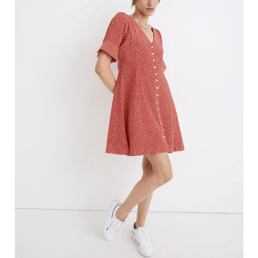 Women's Madewell Red & White Floral Silk Button-Front Mini Dress Size 4 (S) - Picture 13 of 13